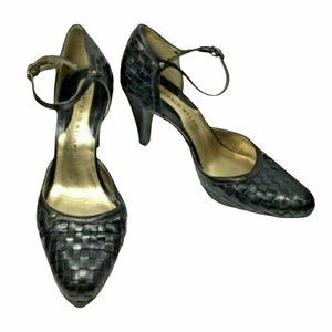 Antonio Melani Black Leather Woven Heels